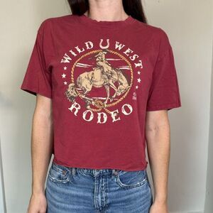 Organic Generation 100% Cotton Red Wild West Rodeo Cropped T Shirt Size Medium